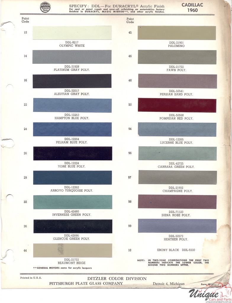 1960 Cadillac Paint Charts PPG 1